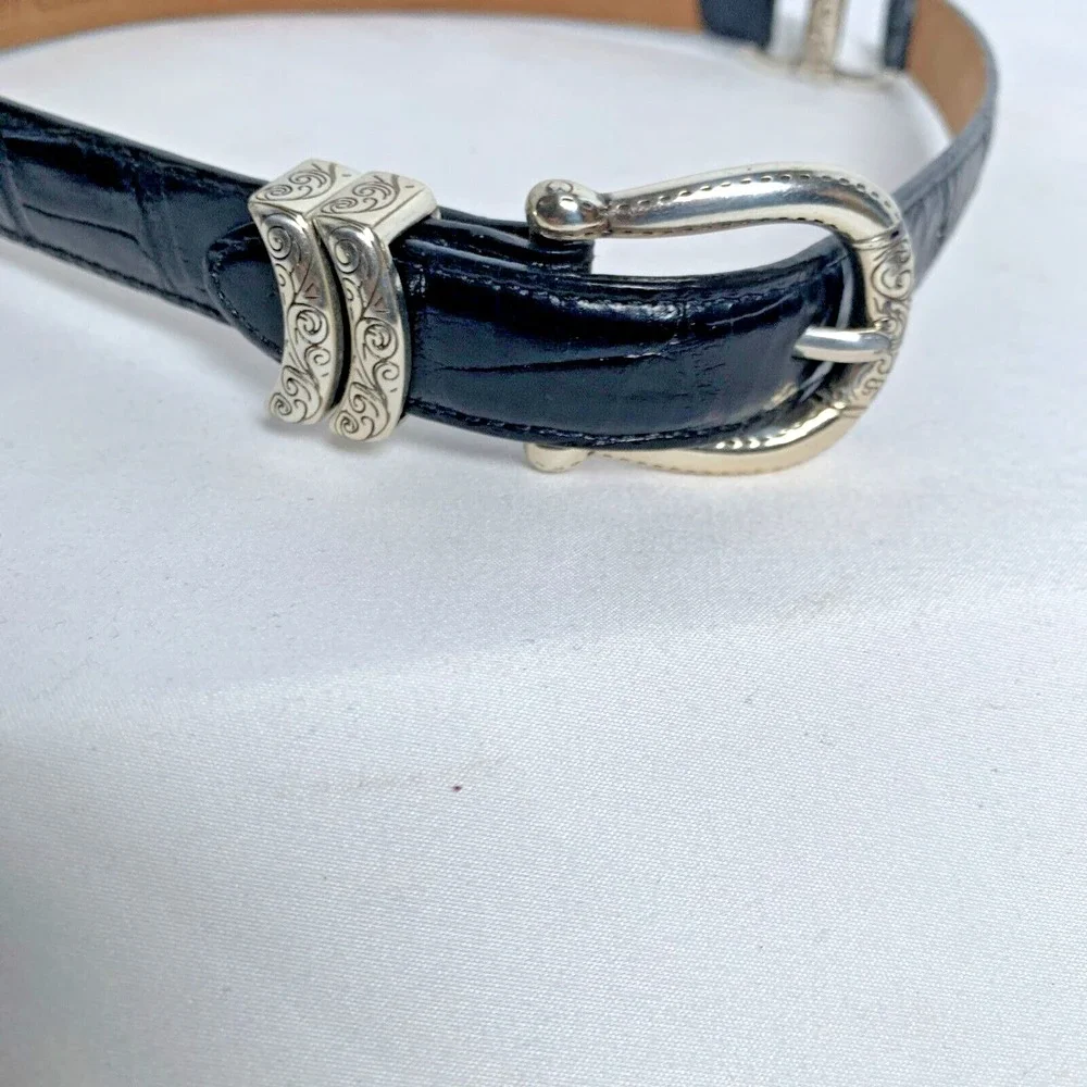 Coldwater Creek Belt Black Leather Metal Hardware Chain Links Sz S Lagenlook Y2